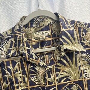 Vtg Tori Richards Bamboo & Pineapple Print Hawaiian Shirt 100% Cotton Classic